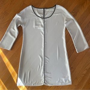 Classic Marie Oliver Margaret Shift Dress In Cement Grey‎ w Leather Trim Size S